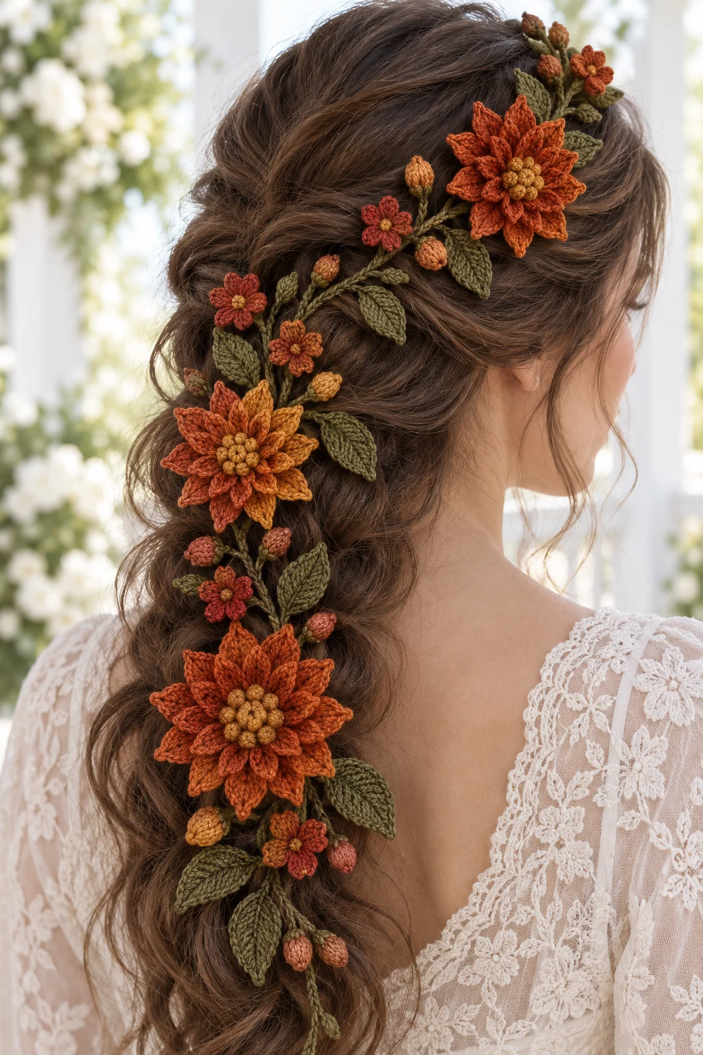 Autumn Dahlia Hair Vine Crochet Pattern