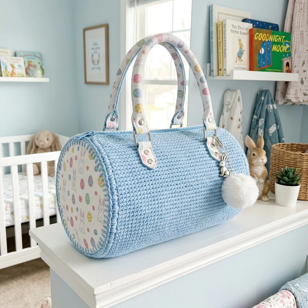 Baby Blue Bunny Easter Barrel Bag Crochet Pattern
