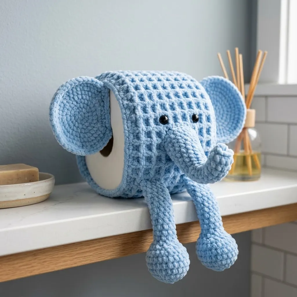 Baby Blue Elephant Toilet Paper Cozy Free Crochet Pattern