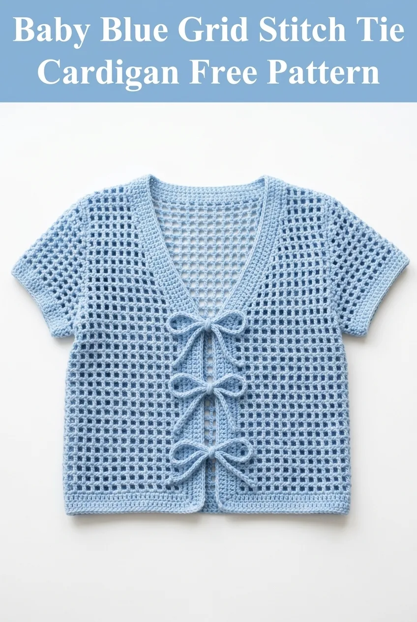 Baby Blue Grid Stitch Tie Cardigan Free Pattern