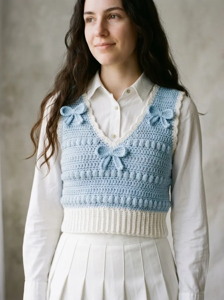 Baby Blue Ribbon Crochet Vest Free Crochet Pattern