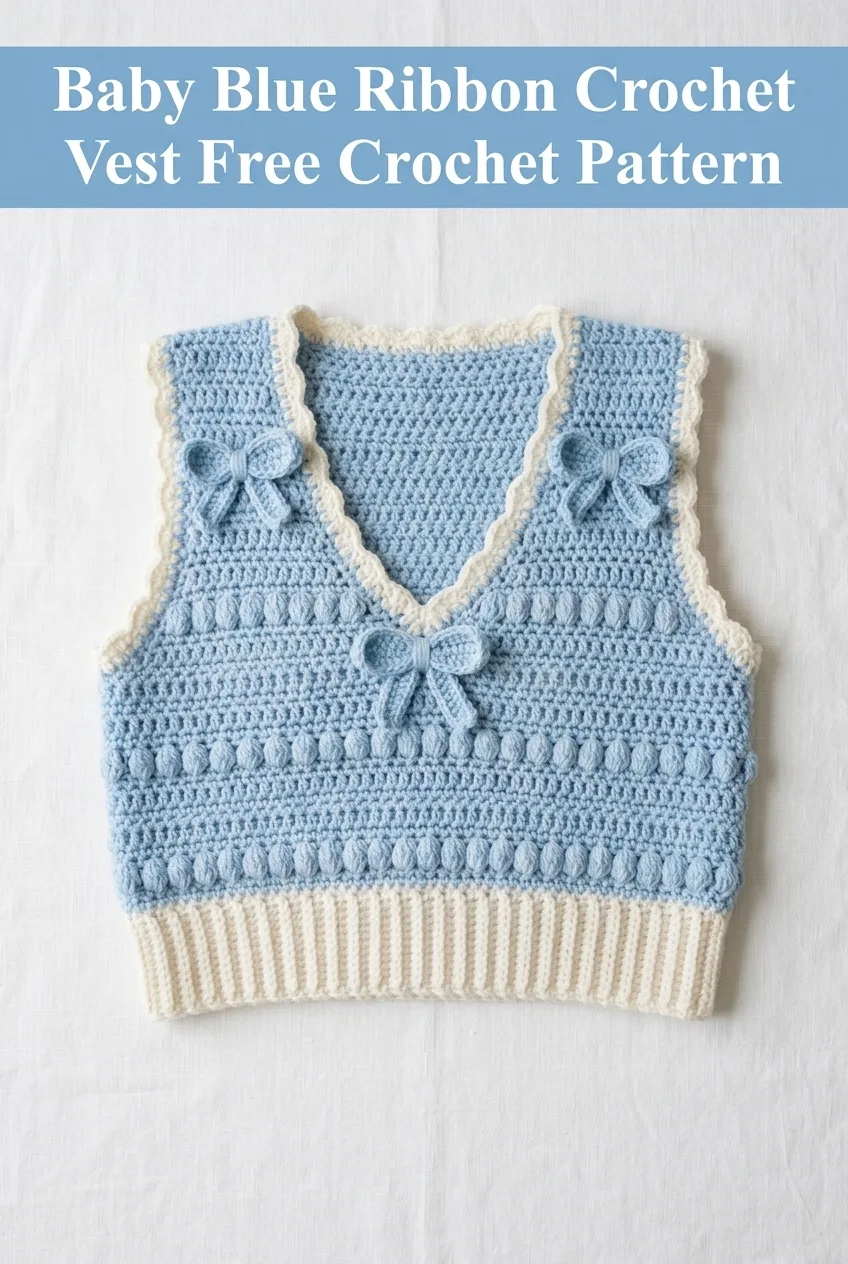 Baby Blue Ribbon Crochet Vest Free Crochet Pattern