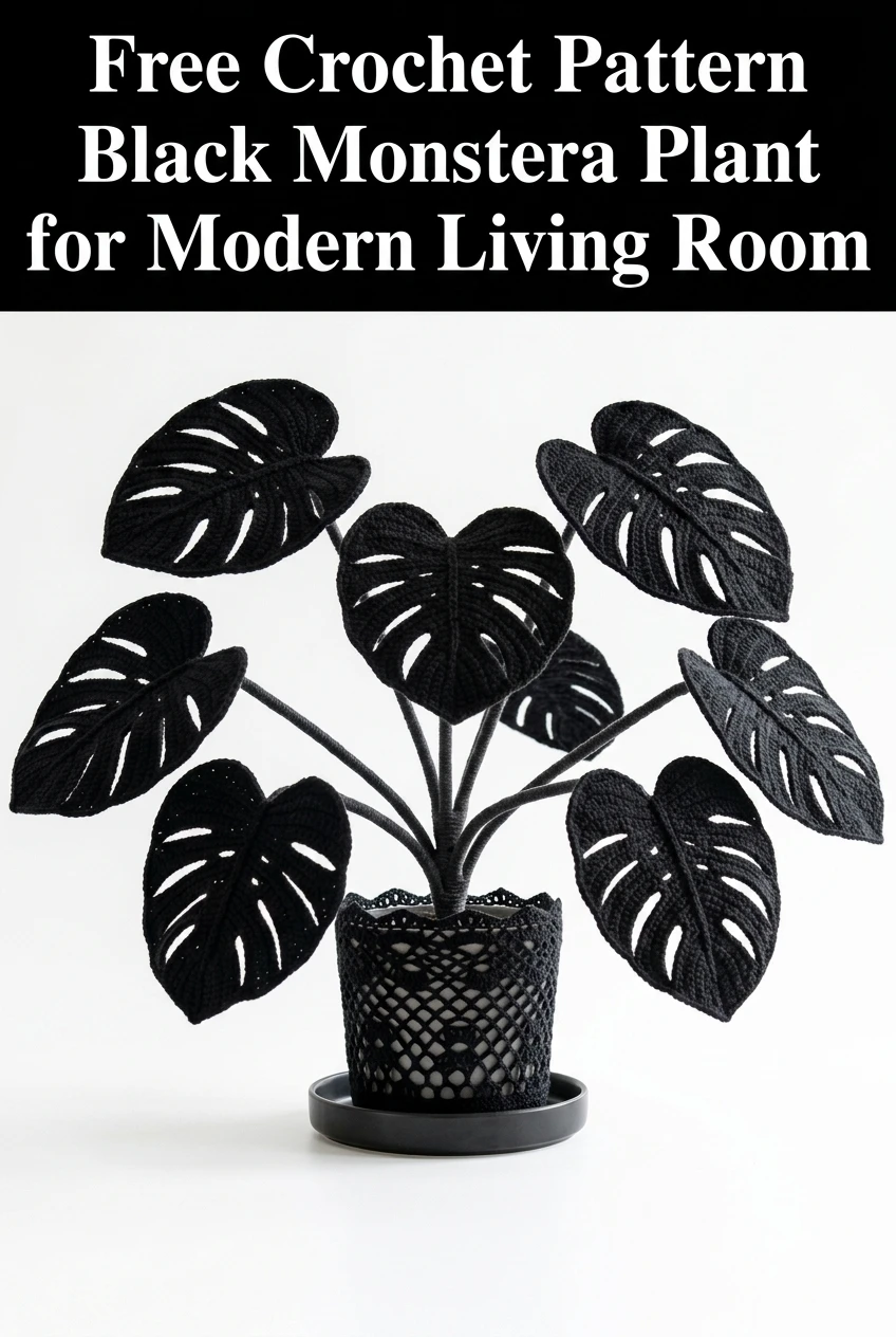 Black Monstera Crochet Plant for Modern Living Room
