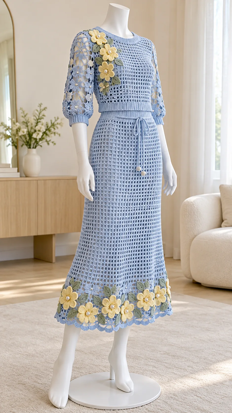Bluebell Lace Midi Set Crochet Pattern displayed on a mannequin