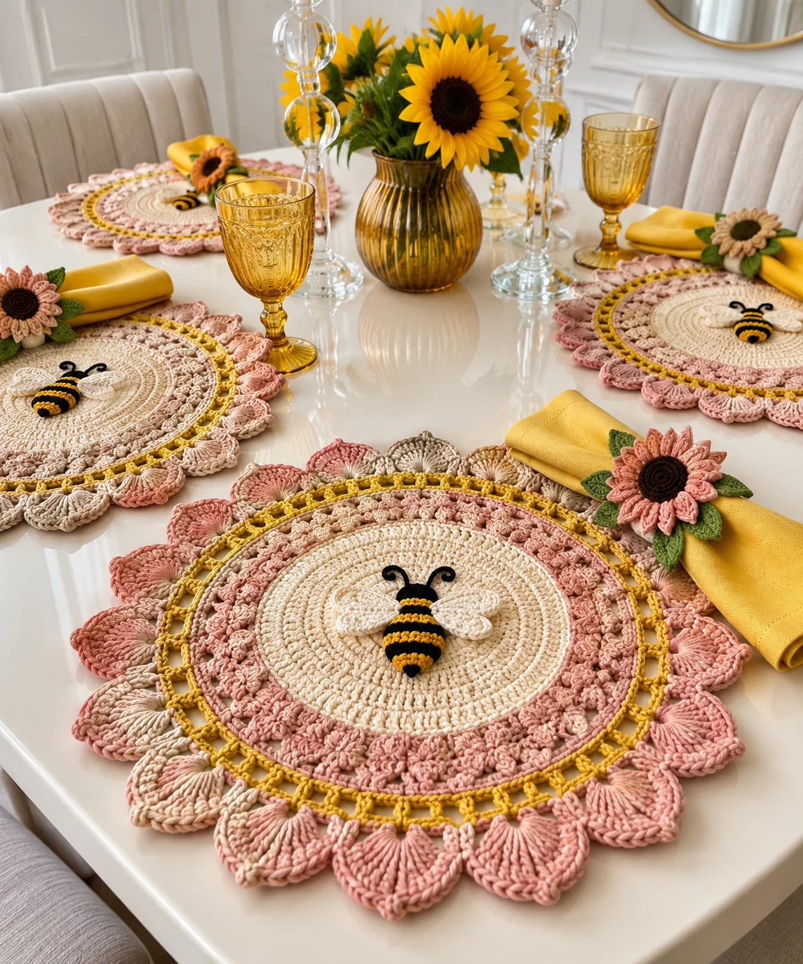 Blush Garden Bee Placemat Crochet Pattern