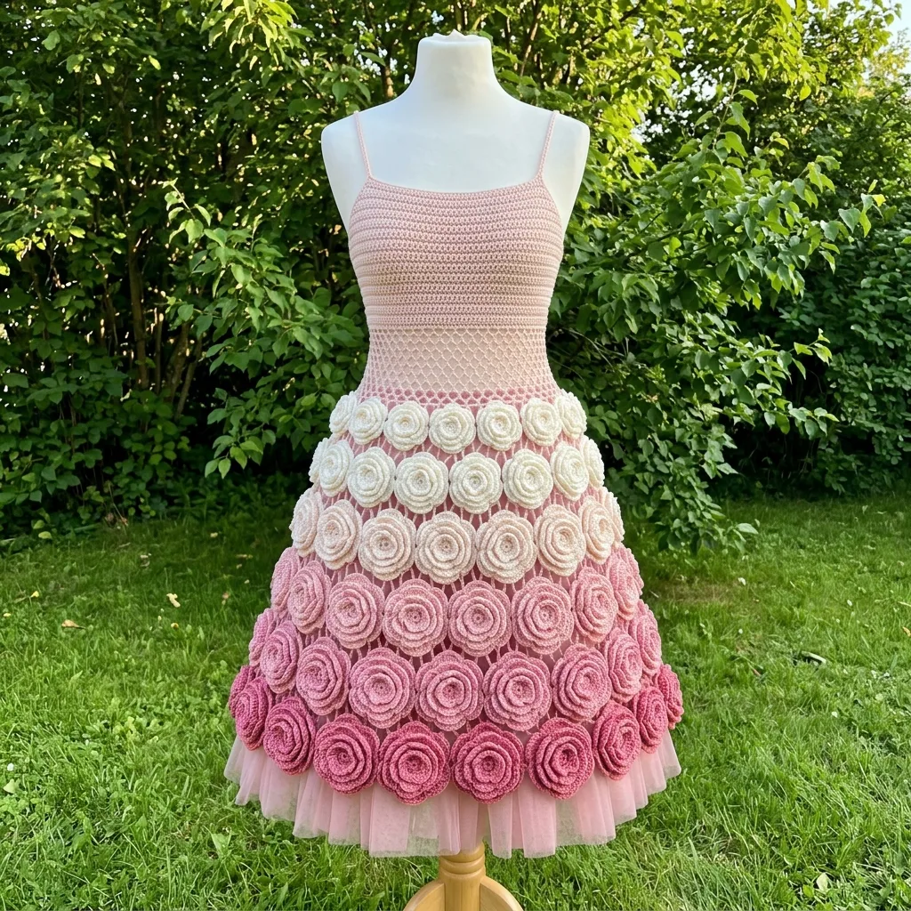 Blush Ombre Camellia Crochet Dress