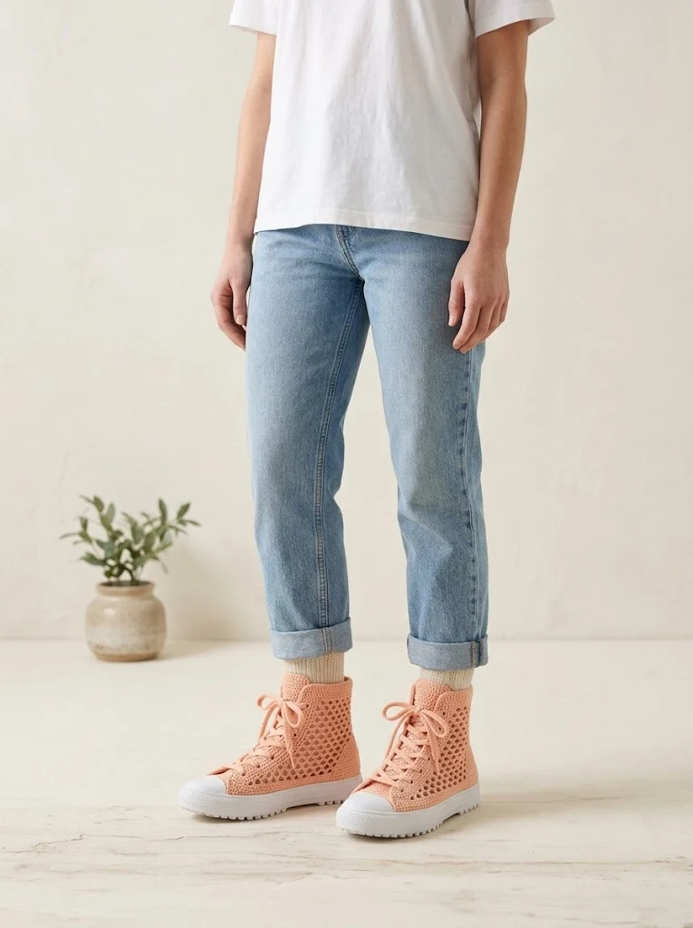 Blush Peach Openwork Crochet High Tops Free Pattern