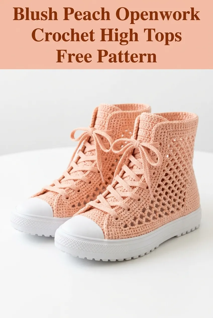 Blush Peach Openwork Crochet High Tops Free Pattern