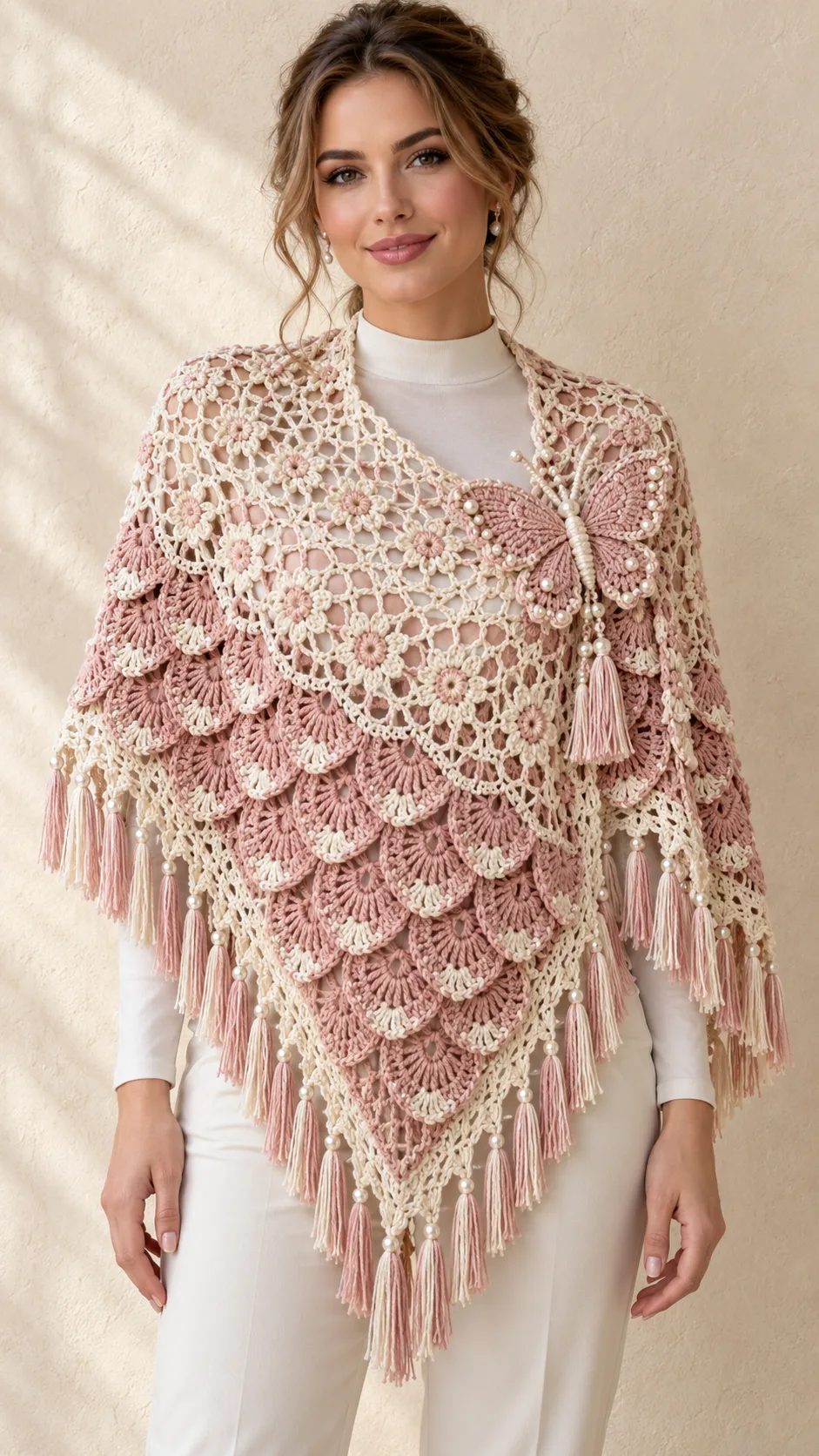 Blush Pearl Butterfly Shawl Crochet Pattern
