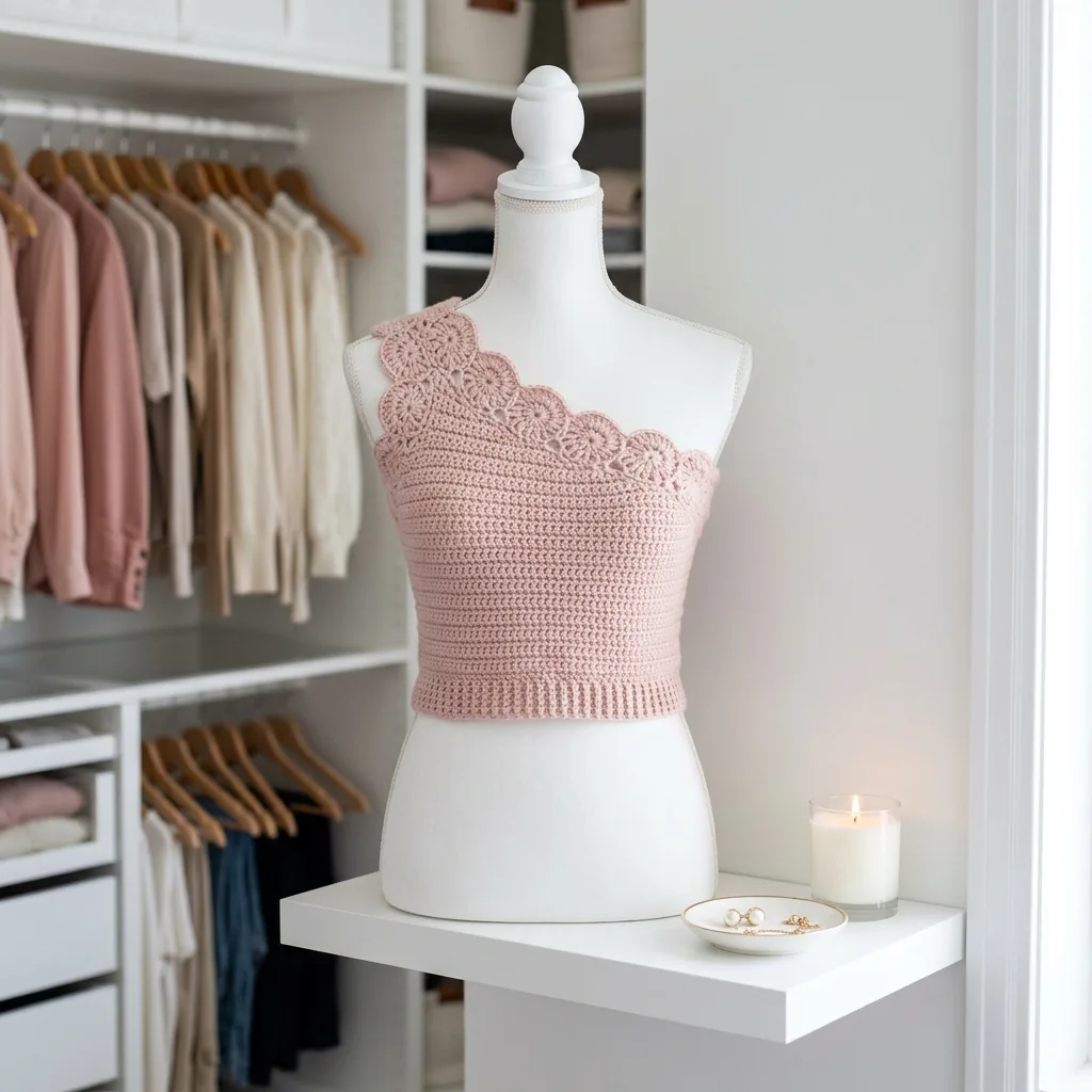 Blush Pink Romantic One Shoulder Crochet Top