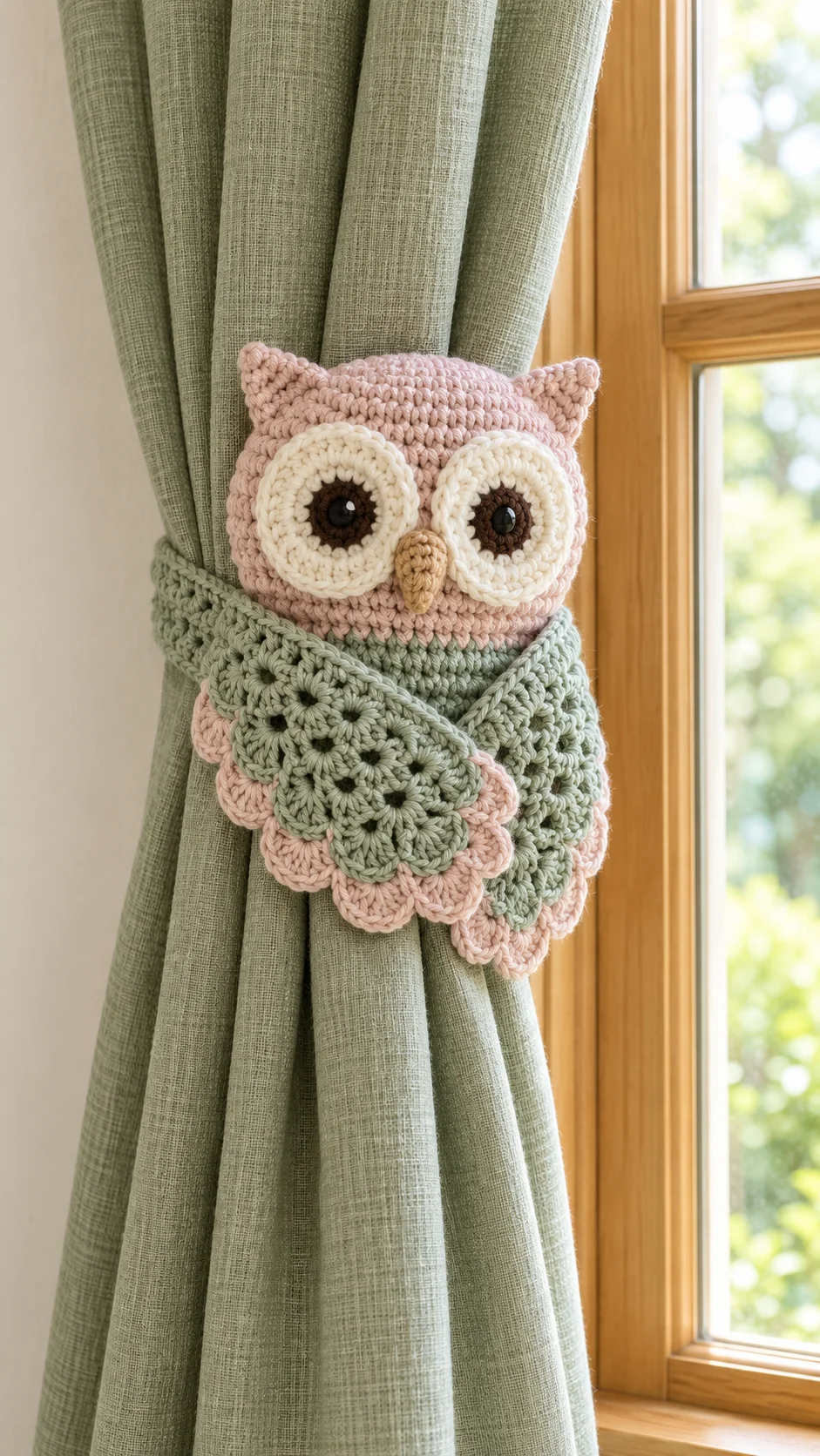 Blush Woodland Owl Curtain Tieback Crochet Pattern