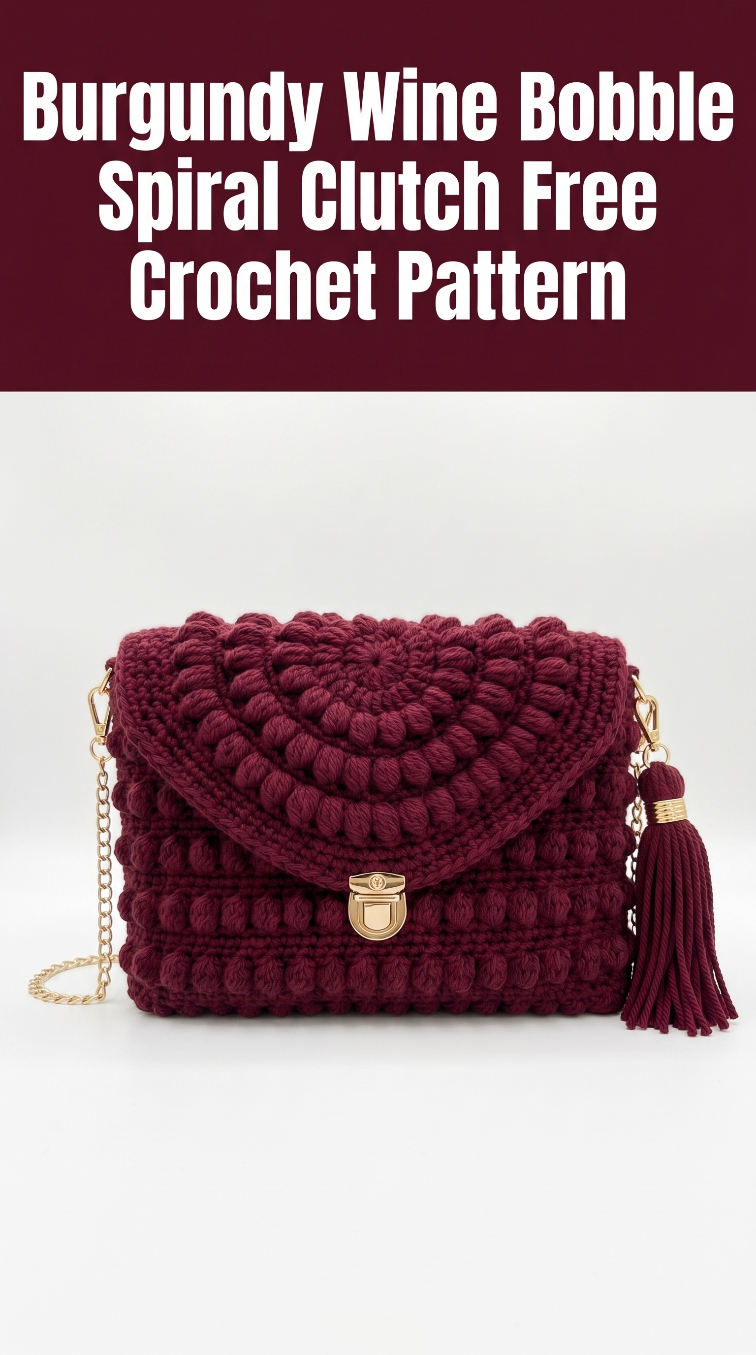 Burgundy Wine Bobble Spiral Clutch Free Crochet Pattern