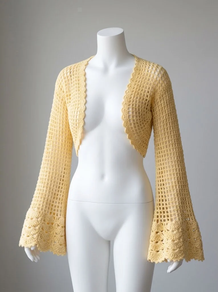 Butter Yellow Lace Mesh Crochet Shrug Free Pattern