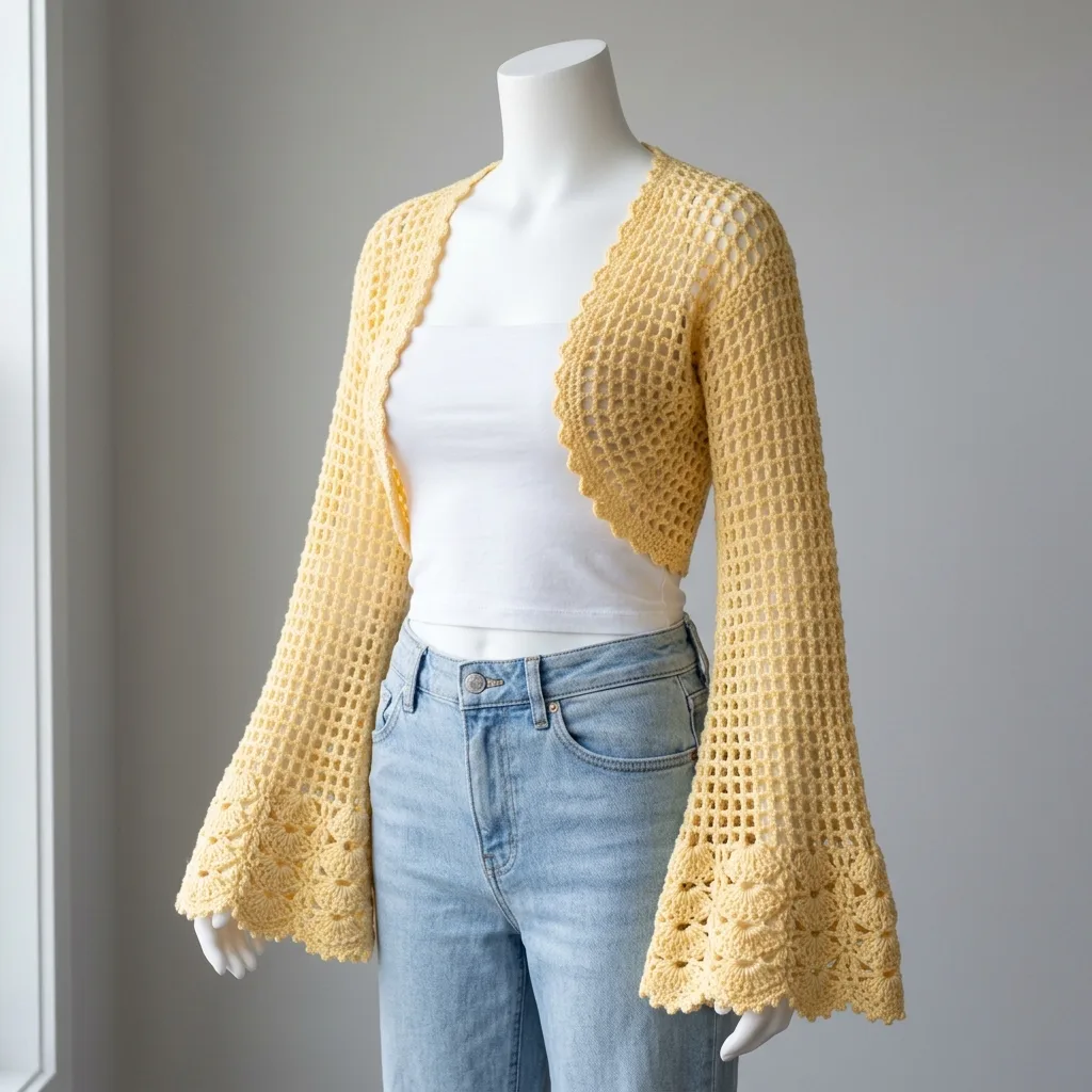 Butter Yellow Lace Mesh Crochet Shrug Free Pattern