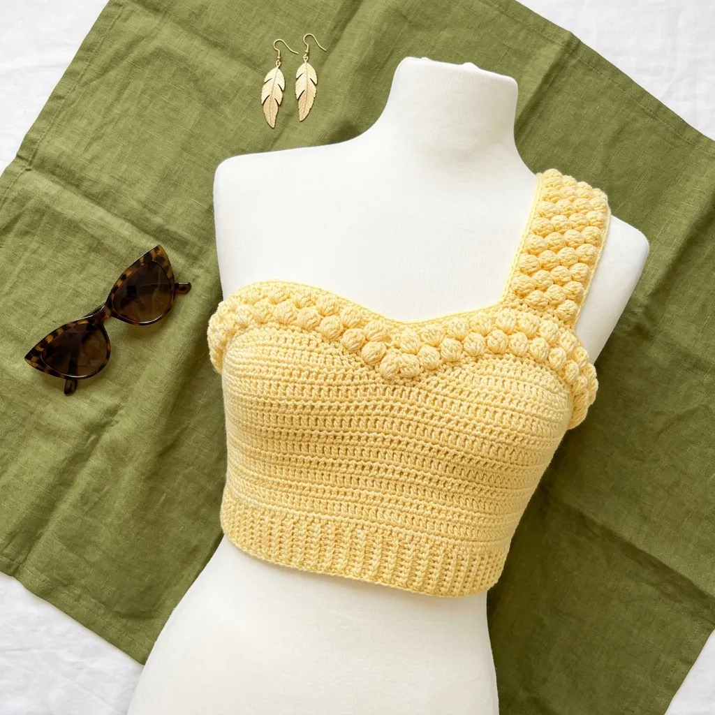Butter Yellow Puff Stitch Shoulder Top Crochet Pattern
