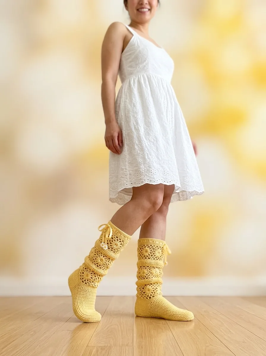 Buttercream Yellow Sunshine Crochet Boots Free Pattern