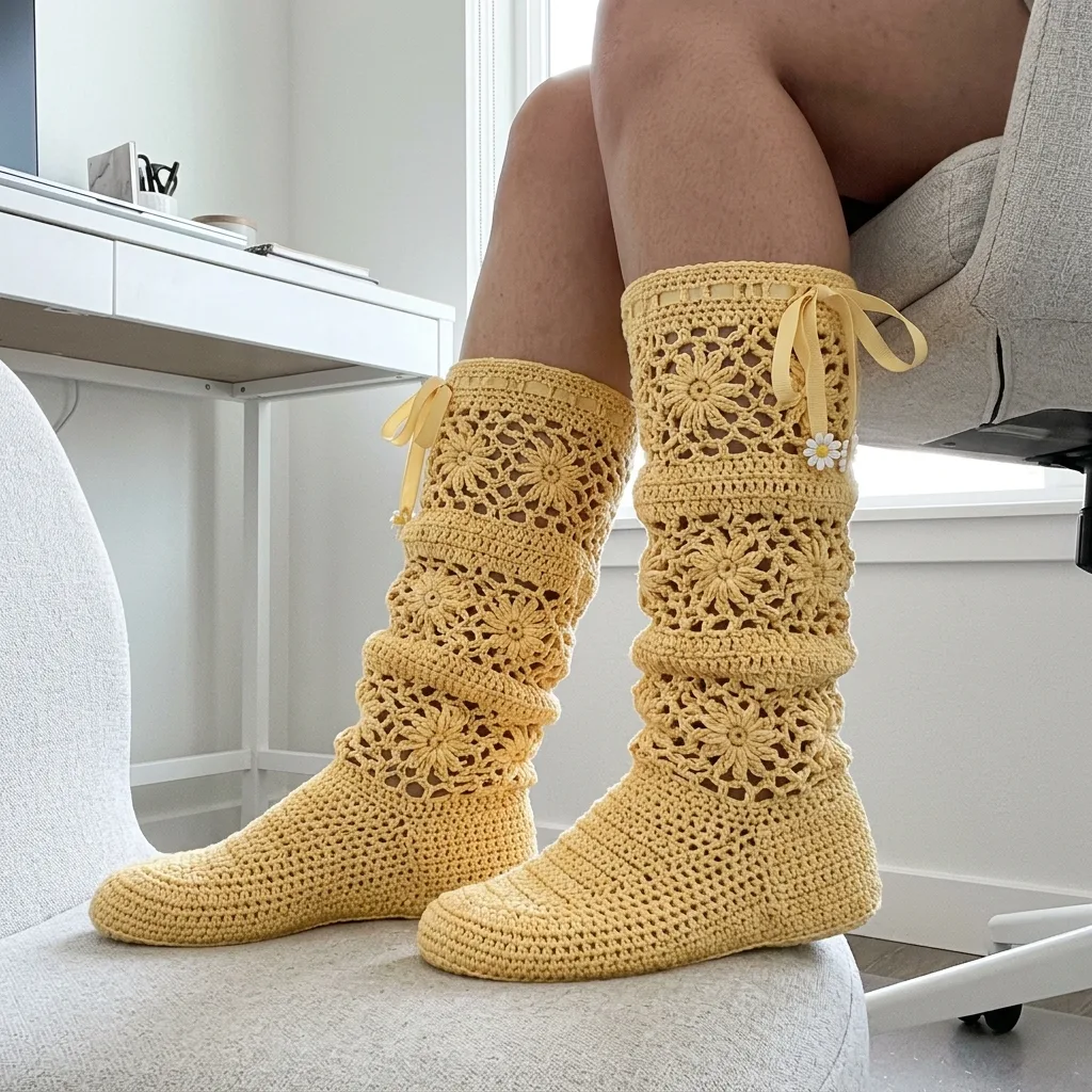 Buttercream Yellow Sunshine Crochet Boots Free Pattern