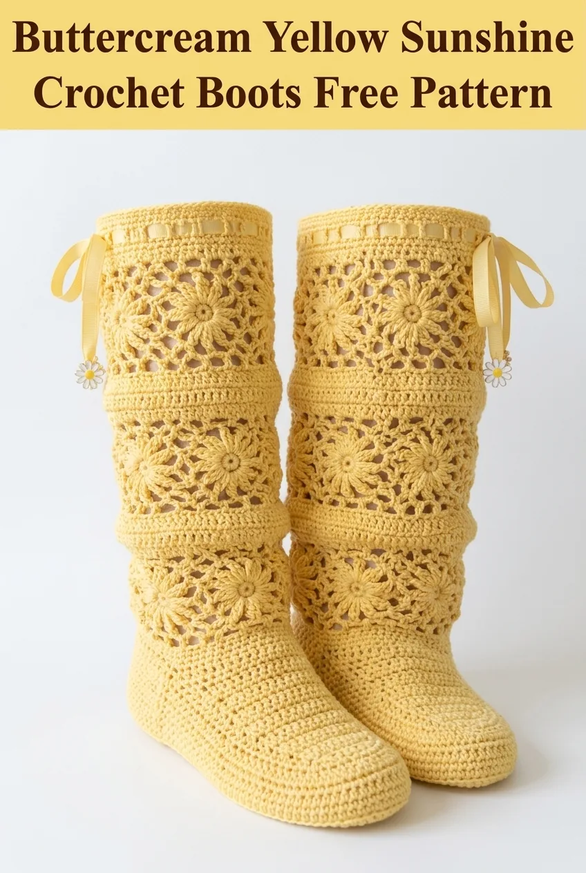 Buttercream Yellow Sunshine Crochet Boots Free Pattern