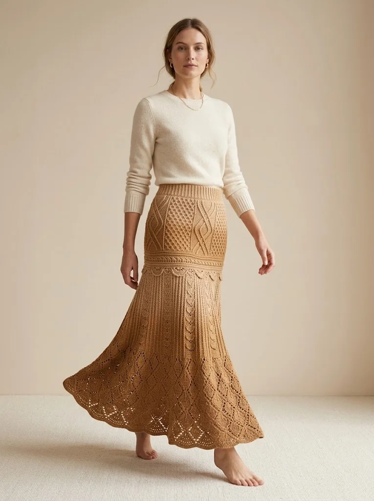 Camel Neutral Everyday Lace Maxi Skirt Free Crochet Pattern