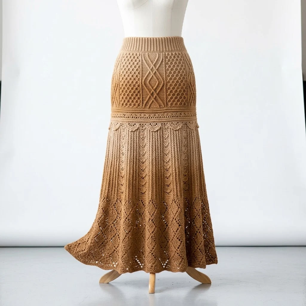 Camel Neutral Everyday Lace Maxi Skirt Free Crochet Pattern