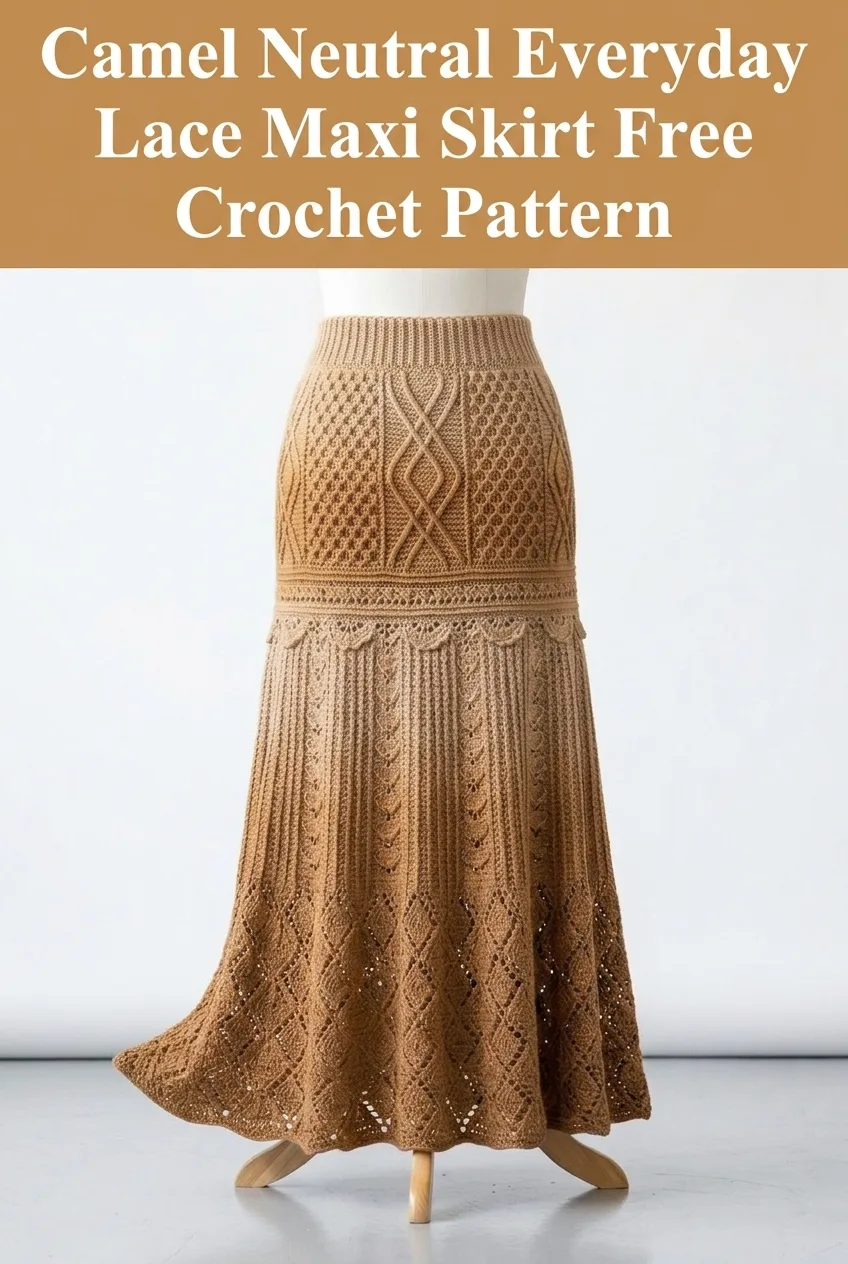 Camel Neutral Everyday Lace Maxi Skirt Free Crochet Pattern