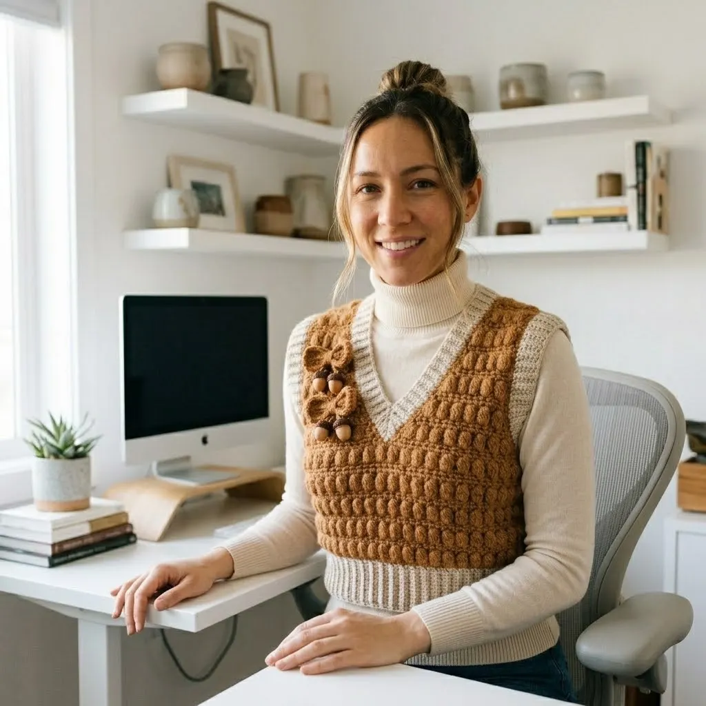 Caramel Autumn Bow Crochet Vest Free Crochet Pattern