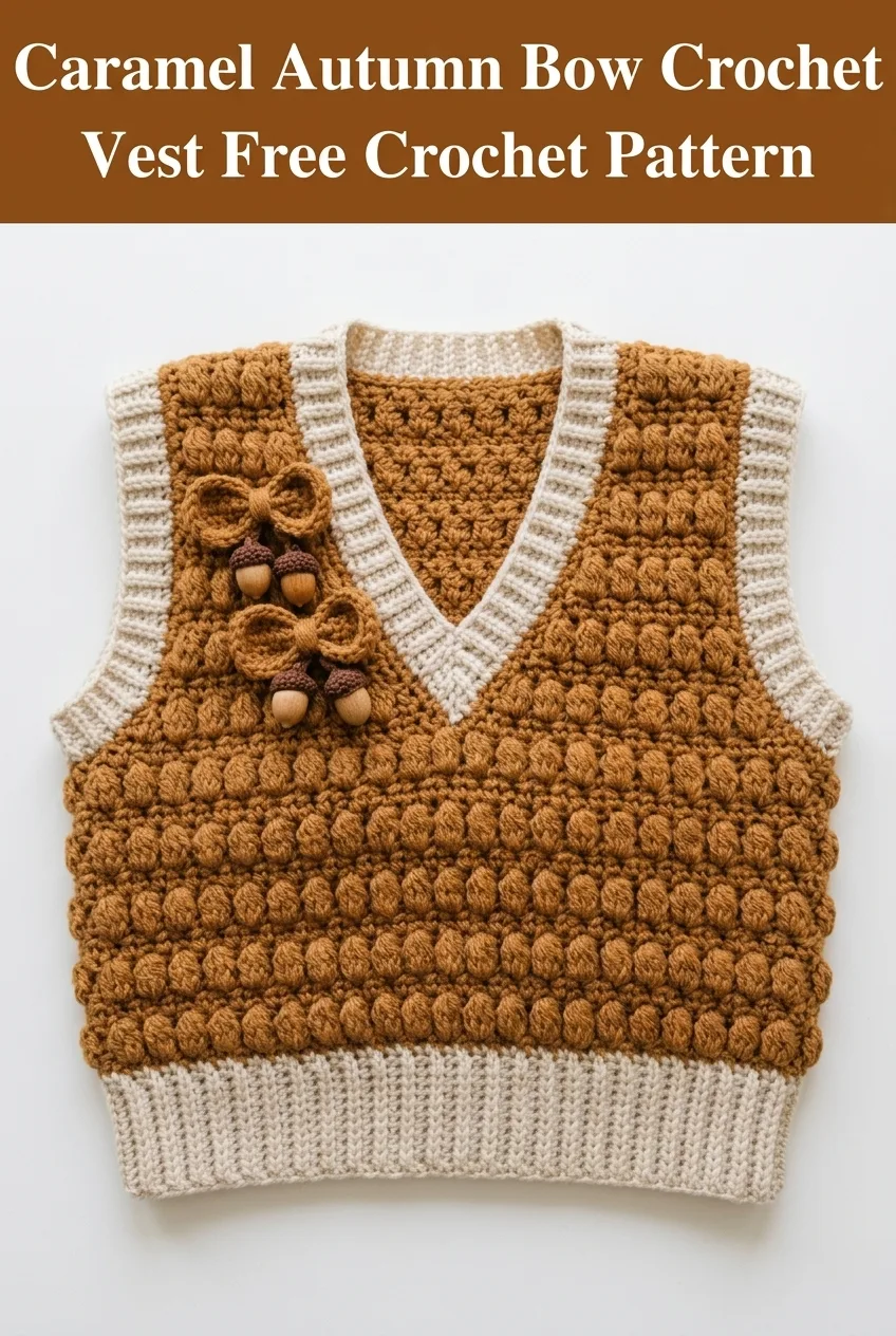 Caramel Autumn Bow Crochet Vest Free Crochet Pattern