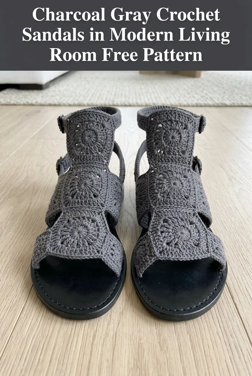 Charcoal Gray Crochet Sandals in Modern Living Room Free Pattern