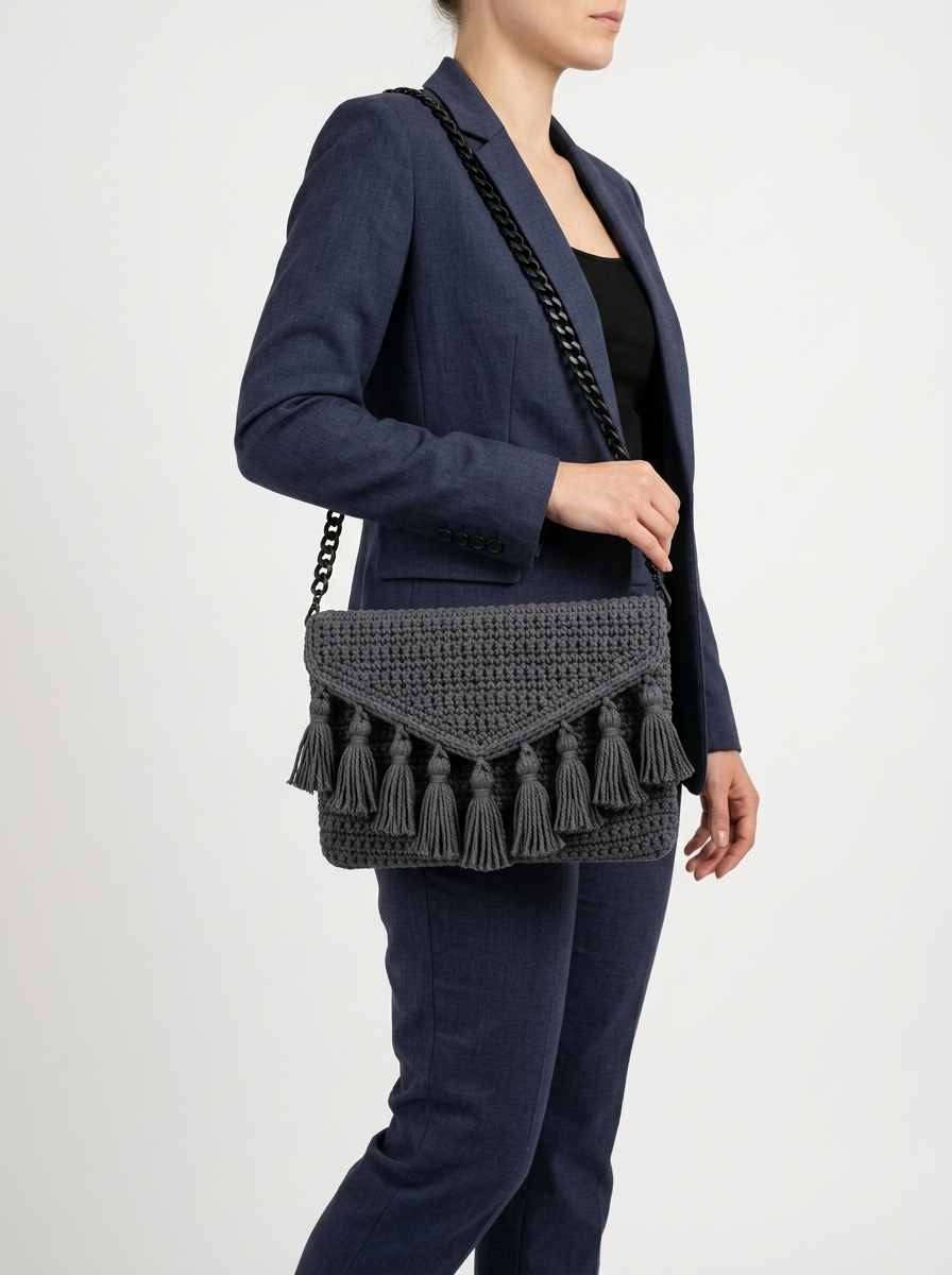 Charcoal Gray Modern Tassel Crossbody Free Crochet Pattern