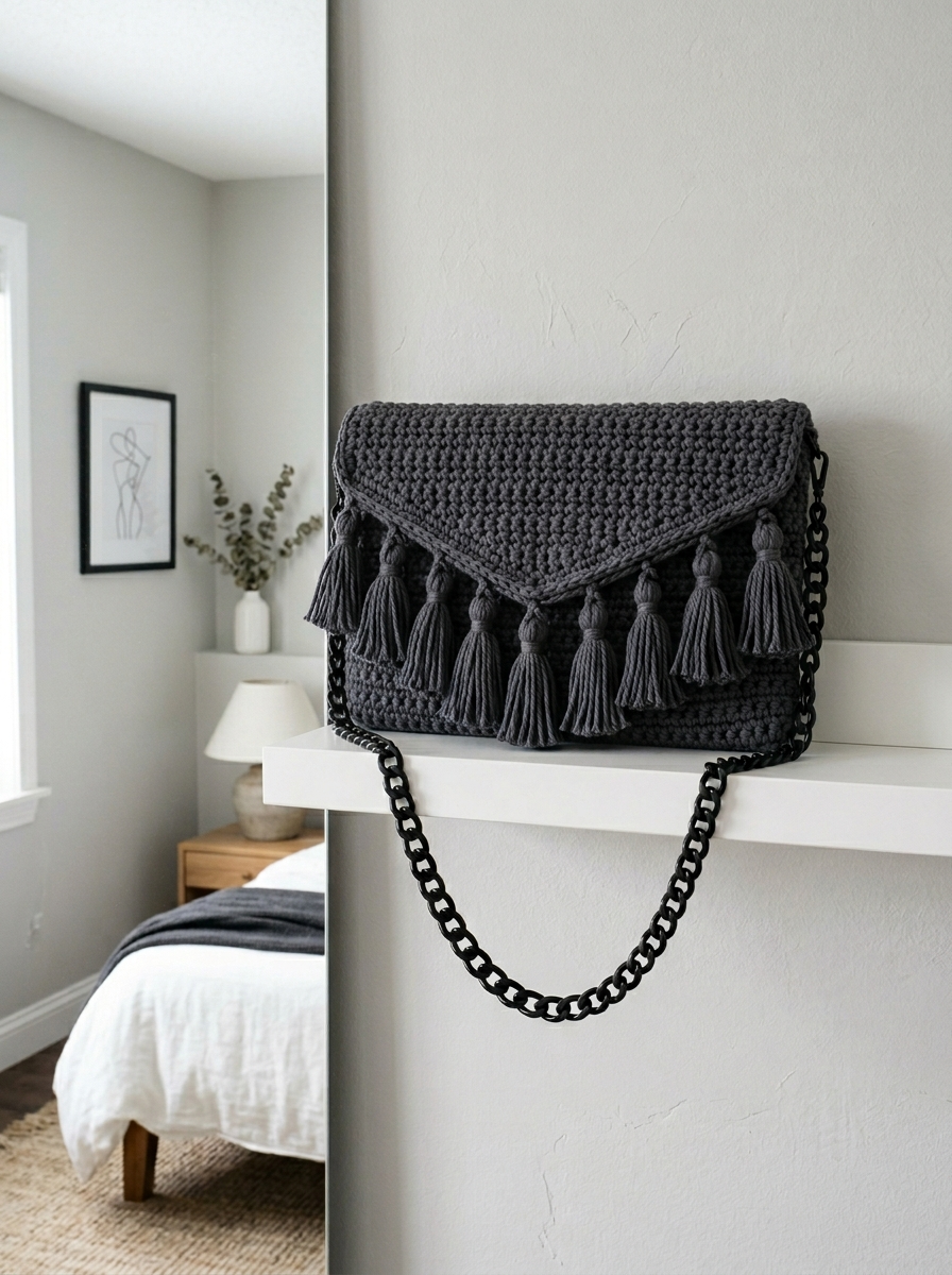 Charcoal Gray Modern Tassel Crossbody Free Crochet Pattern