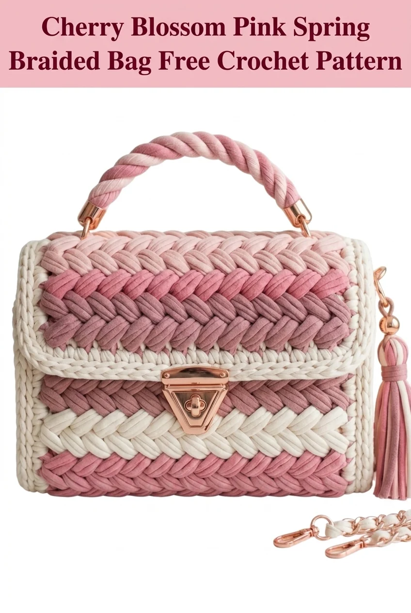 Cherry Blossom Pink Spring Braided Bag Free Crochet Pattern