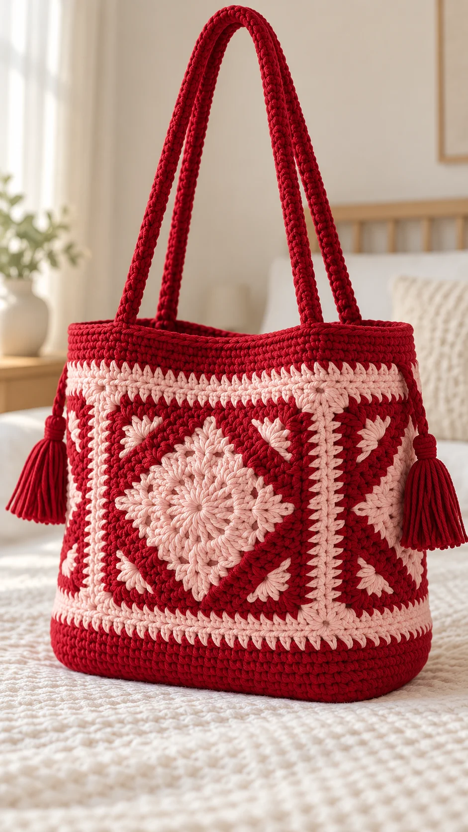 Cherry Diamond Granny Tote Crochet Pattern