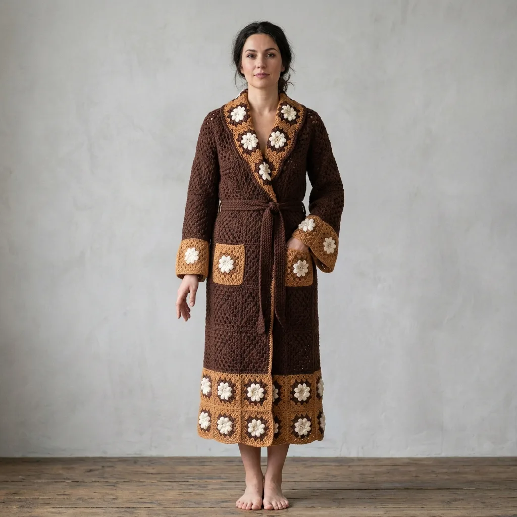 Chocolate Caramel Cozy Crochet Robe Free Pattern