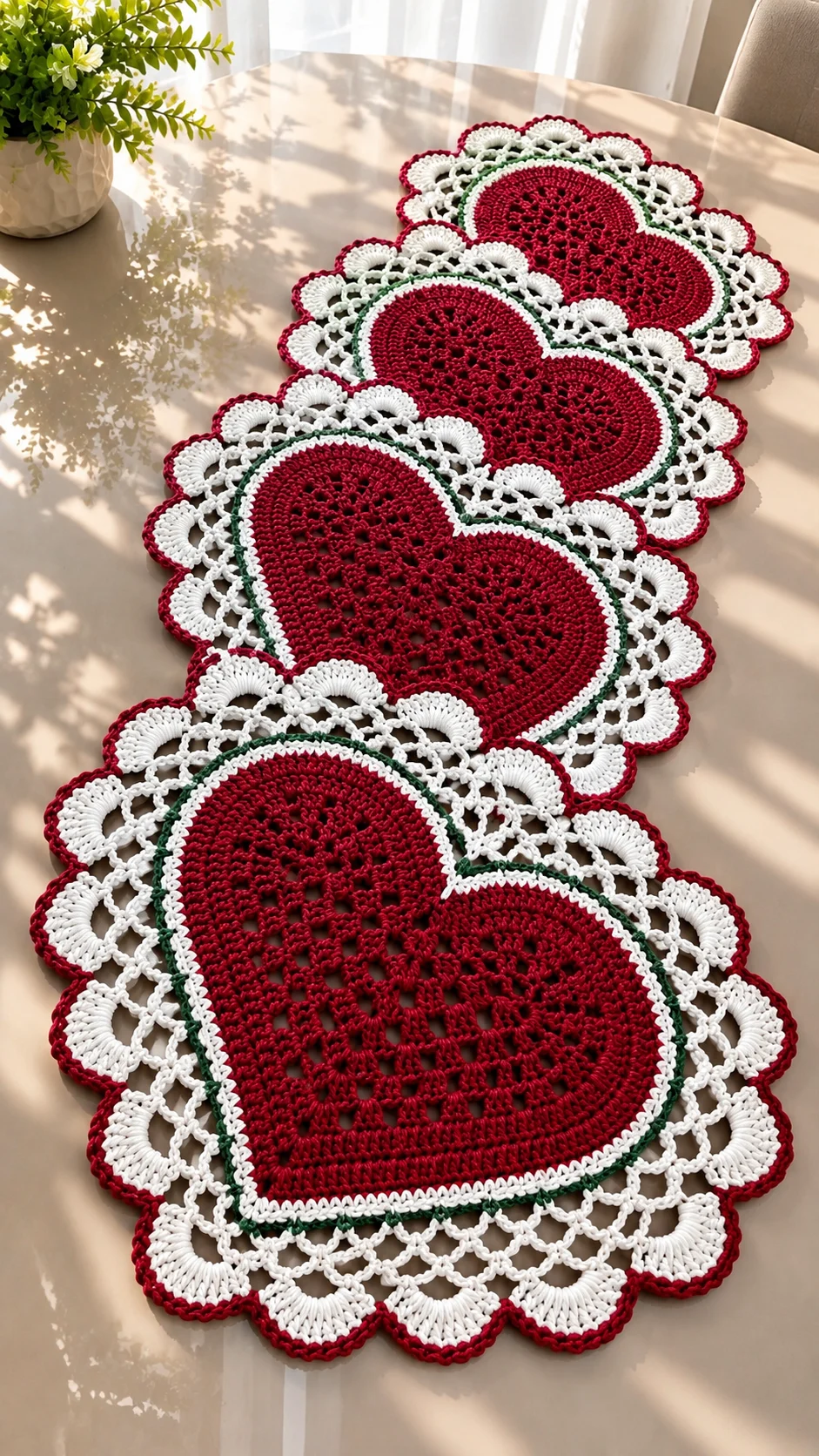 Christmas Heart Lace Table Runner Crochet Pattern