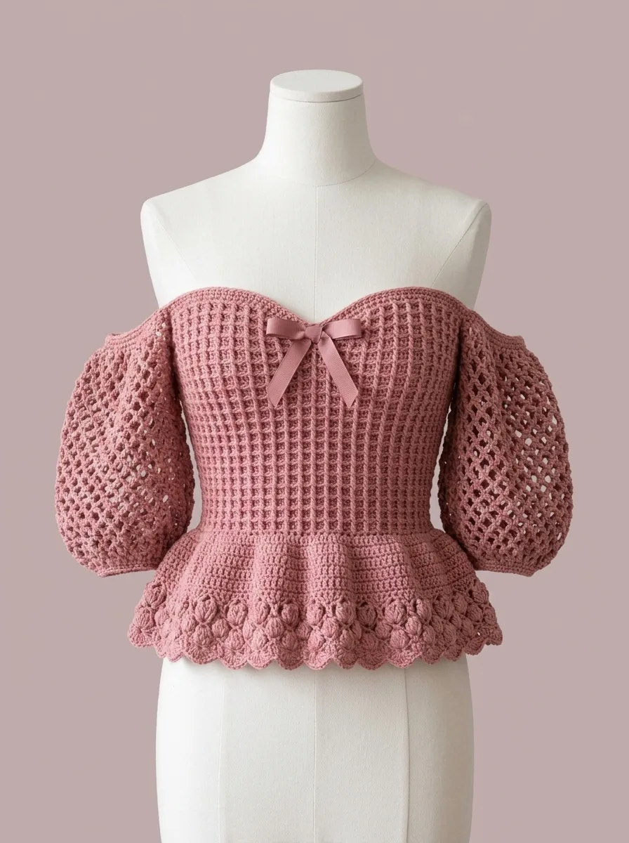 Classic Black Chic Peplum Crochet Top Free Pattern