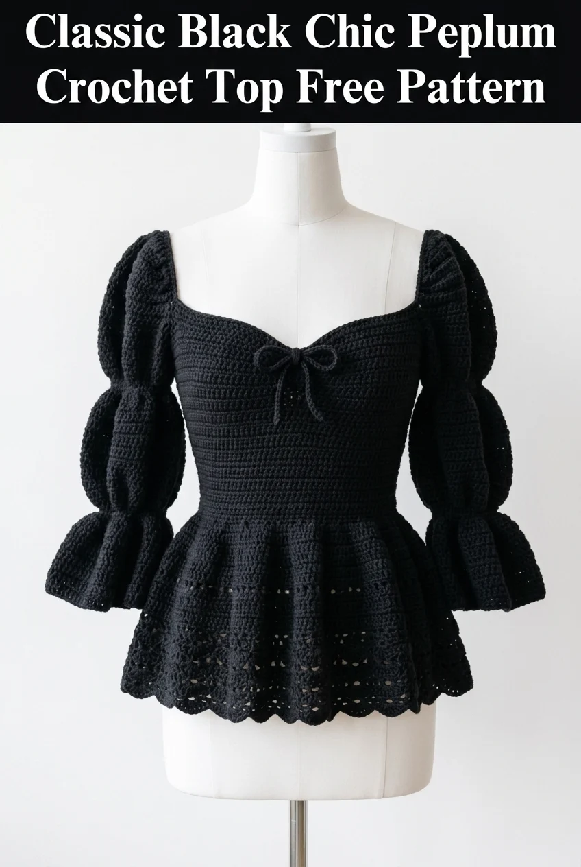 Classic Black Chic Peplum Crochet Top Free Pattern