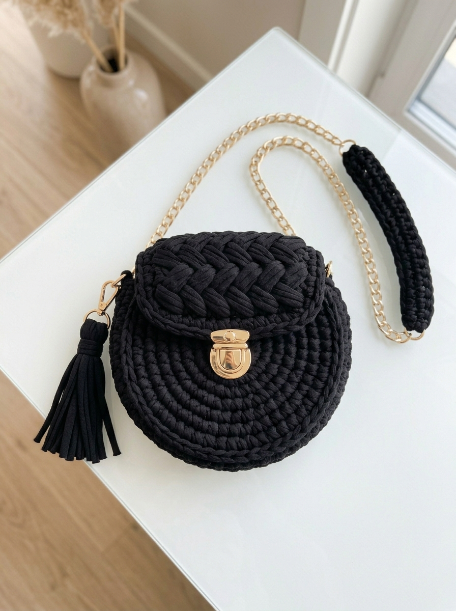 Classic Black Round Evening Bag Free Crochet Pattern