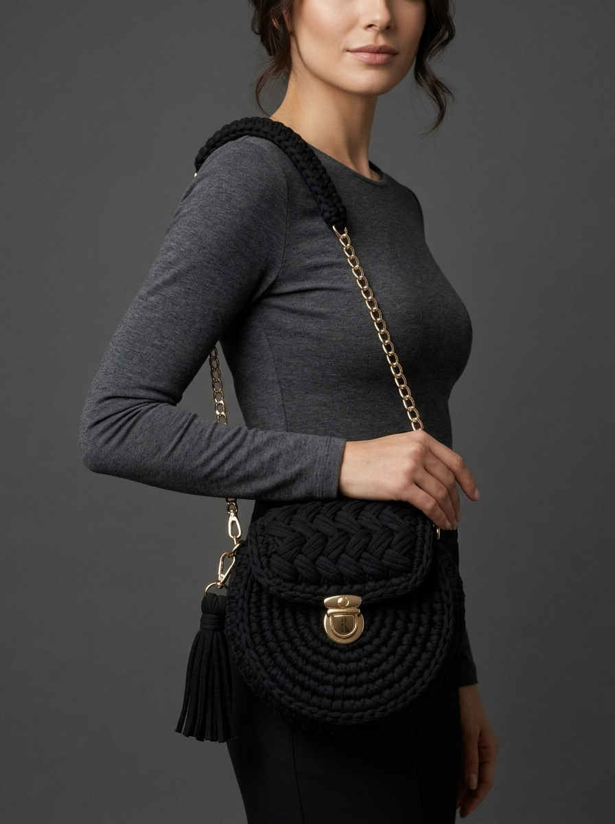 Classic Black Round Evening Bag Free Crochet Pattern