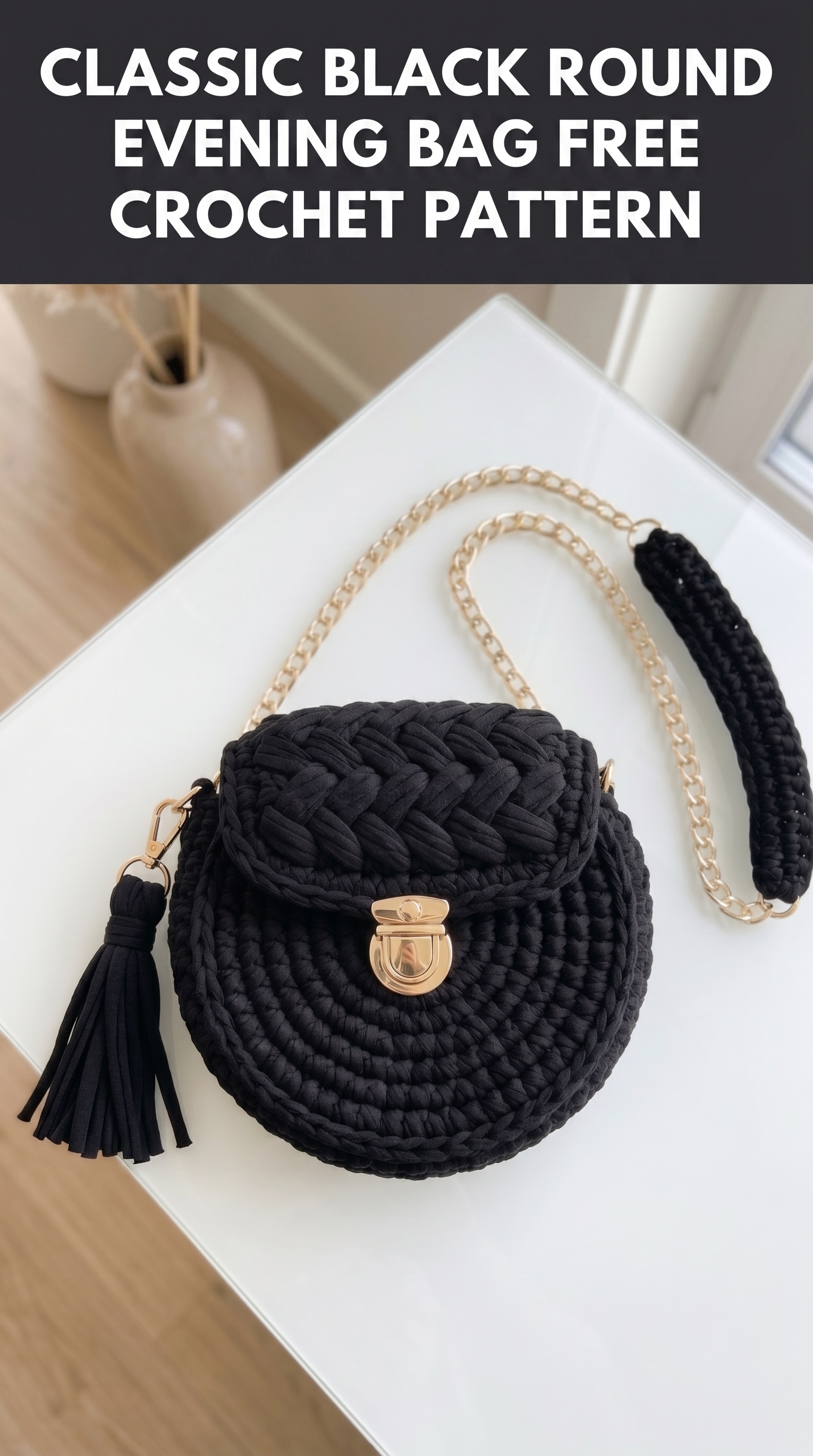 Classic Black Round Evening Bag Free Crochet Pattern