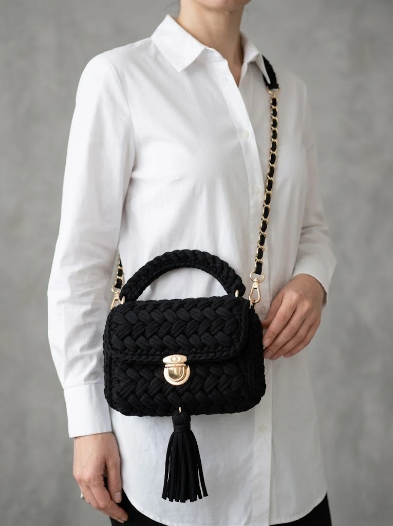 Classic Black Woven Crossbody Free Crochet Pattern