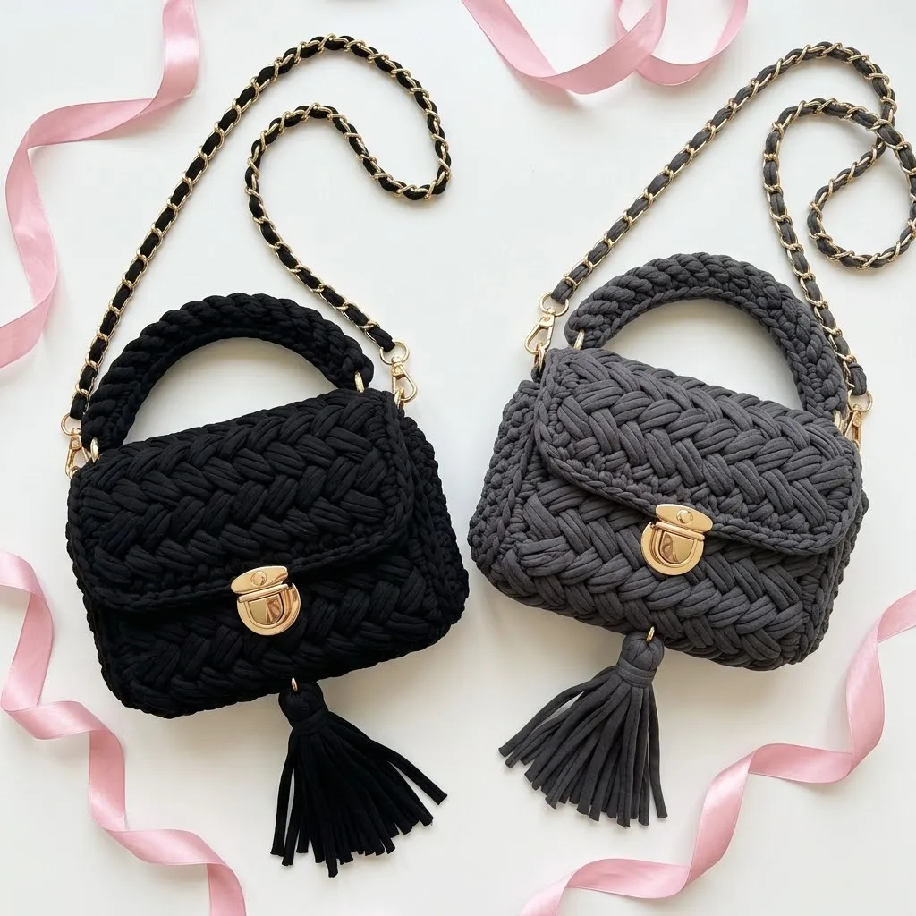 Classic Black Woven Crossbody Free Crochet Pattern