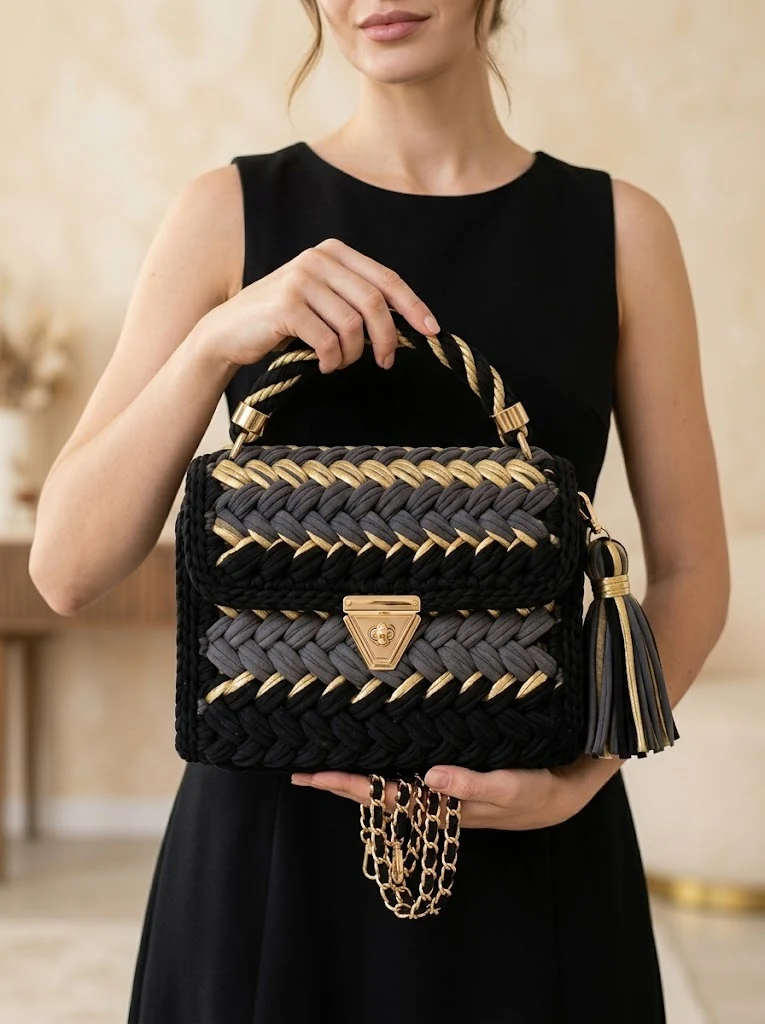 Classic Black and Gold Luxe Braided Clutch Free Crochet Pattern