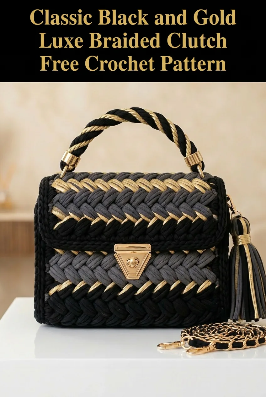Classic Black and Gold Luxe Braided Clutch Free Crochet Pattern