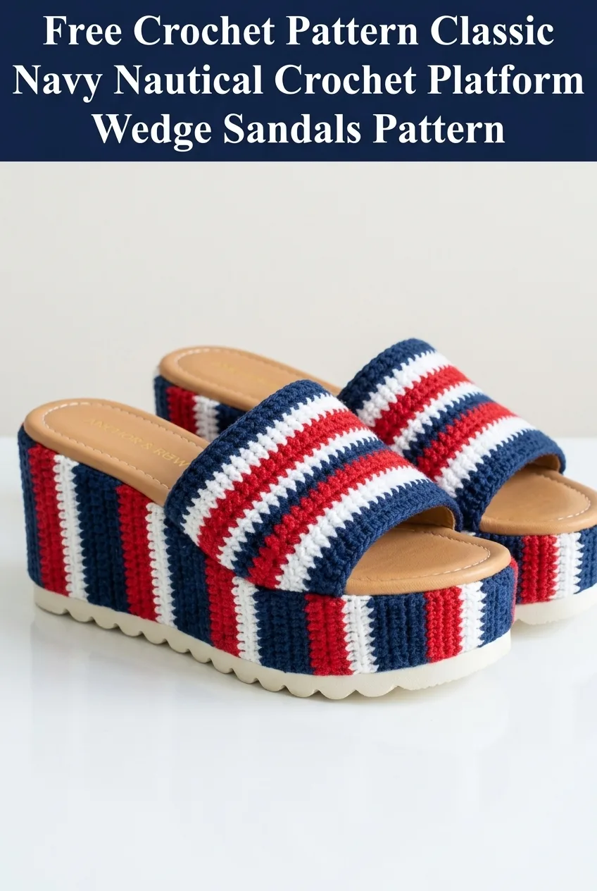 Classic Navy Nautical Crochet Platform Wedge Sandals Pattern