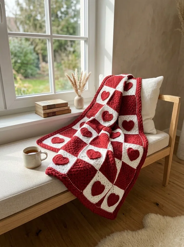 Classic Red Heart Valentine Baby Blanket Free Crochet Pattern