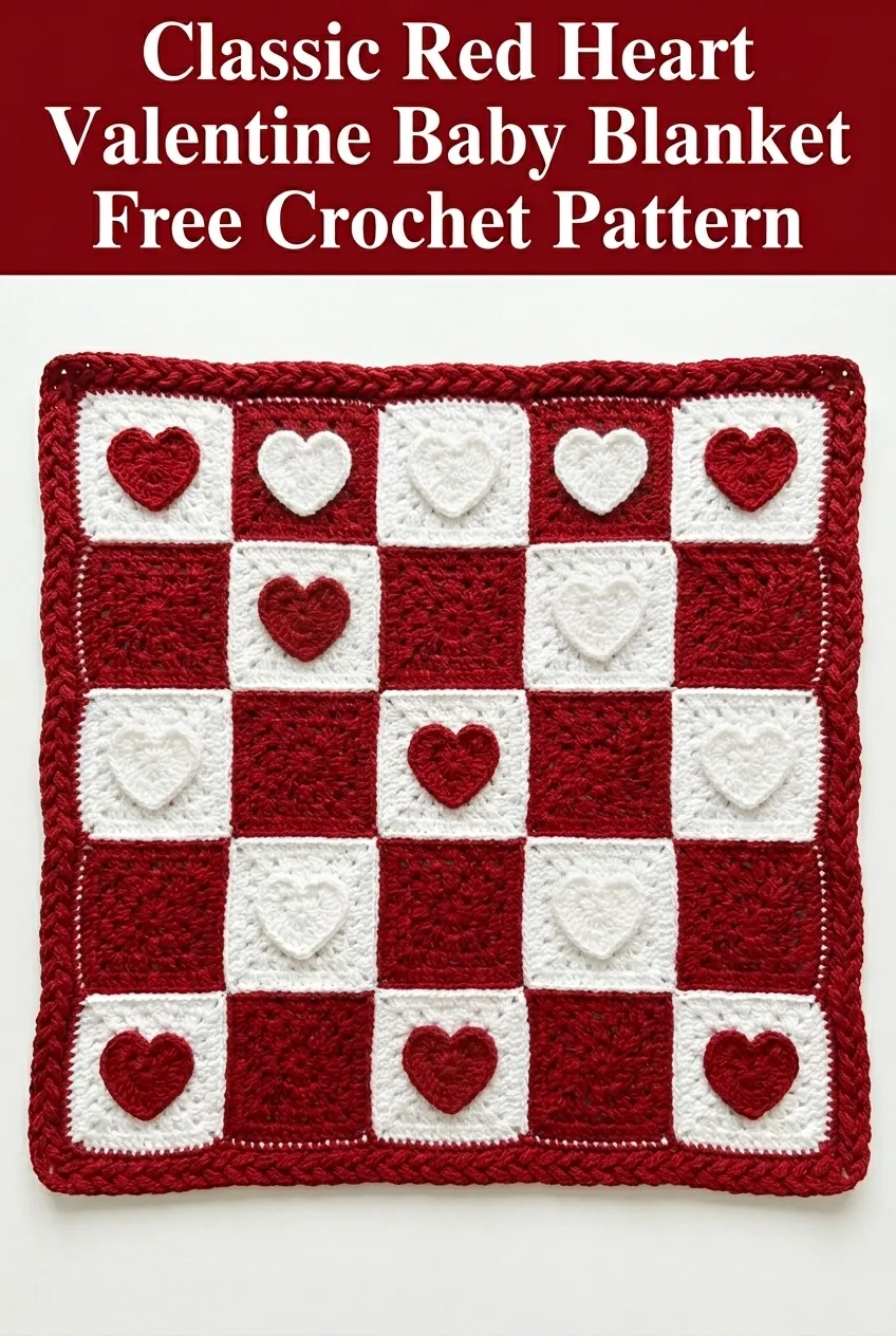 Classic Red Heart Valentine Baby Blanket Free Crochet Pattern