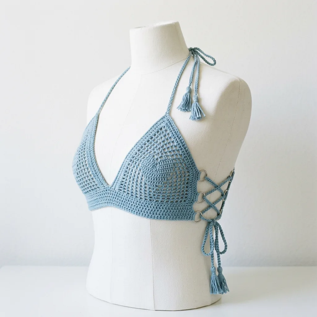 Coastal Blue Crochet Bralette on a mannequin