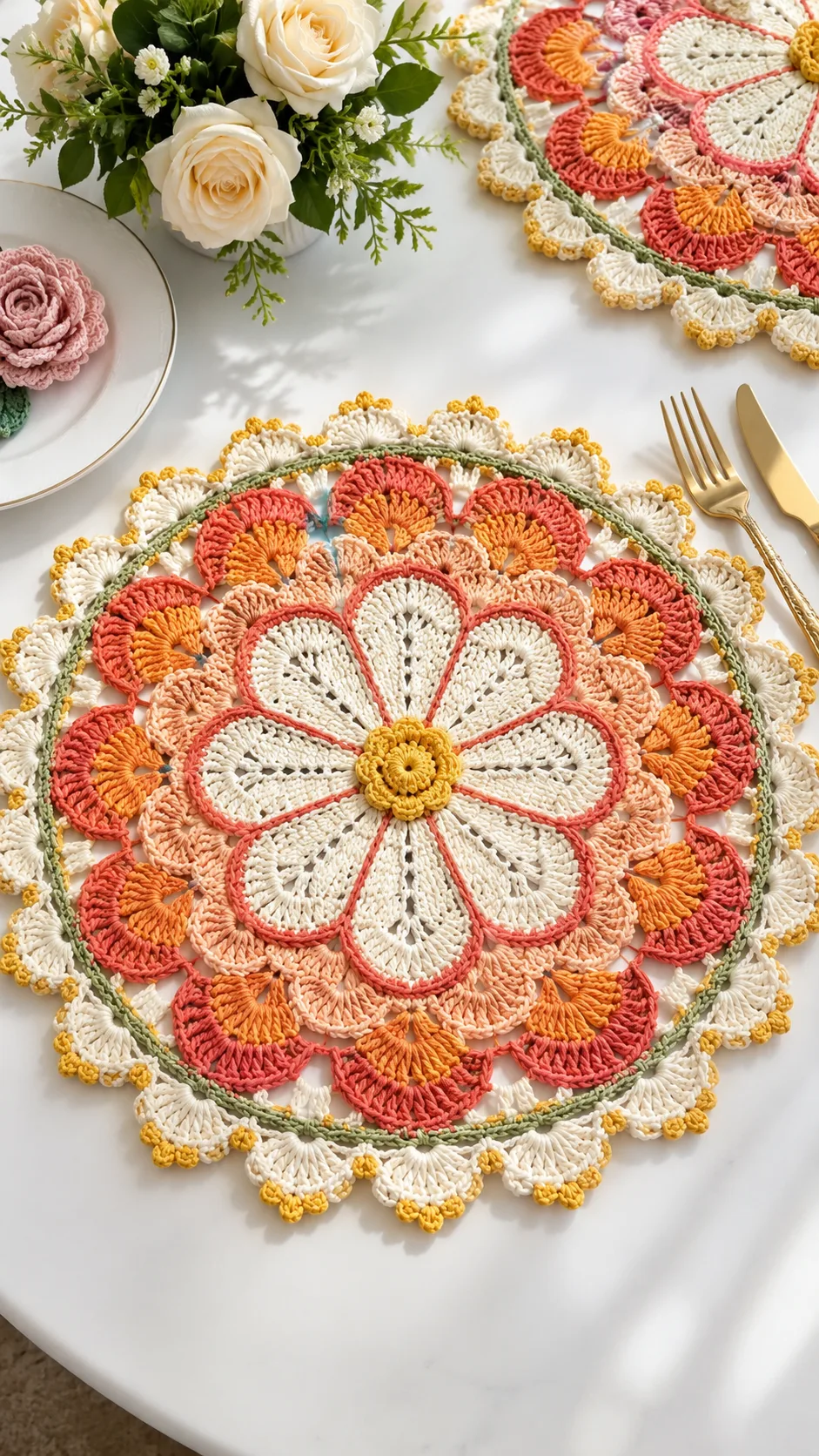 Coral Citrus Lace Placemat Crochet Pattern