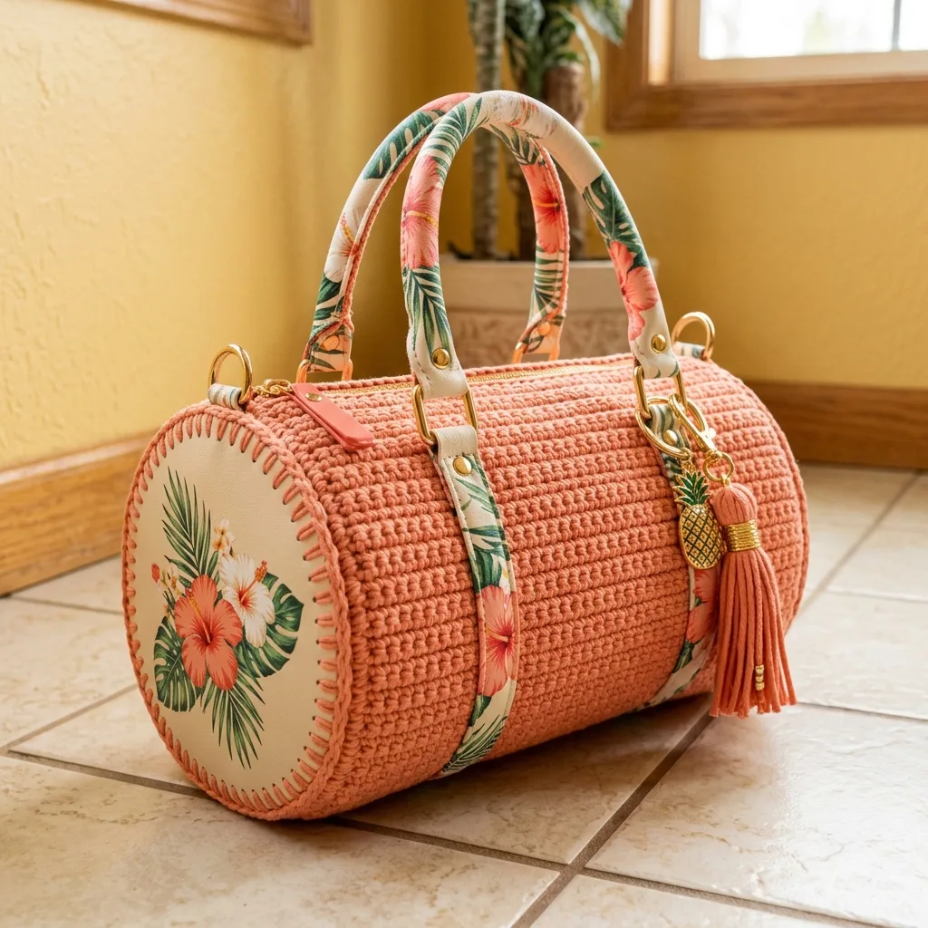 Coral Peach Tropical Barrel Bag Crochet Pattern