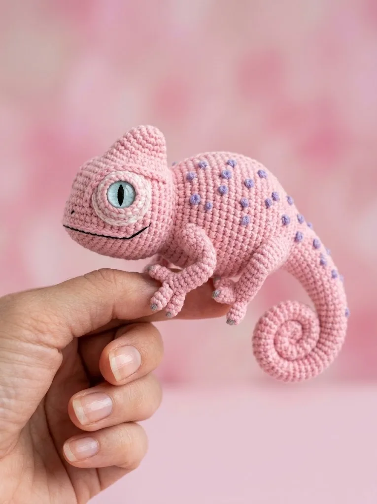 Cotton Candy Pink Chameleon Amigurumi Free Crochet Pattern